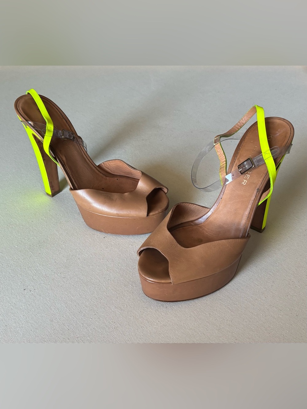 Kurt Geiger Bond Italy Neon Platform Sandals Tan Yellow - 40